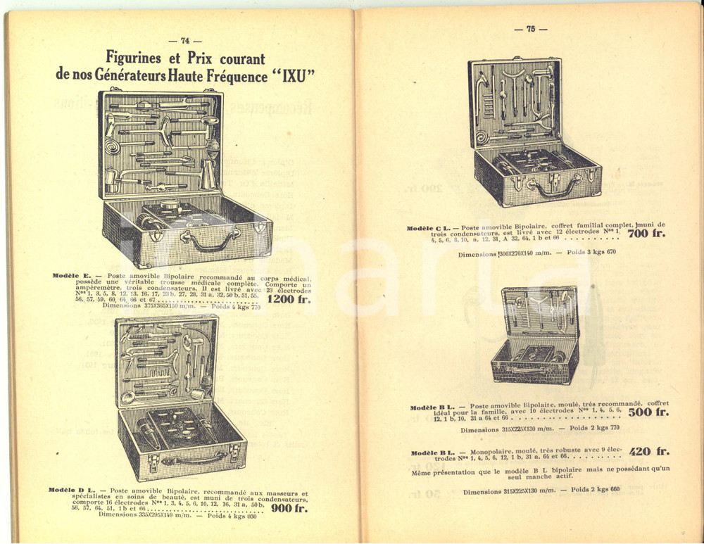 Materiale pubblicitario d’epoca 1925 ca PARIS Etablissements IXU ElectricitÃ© mÃ©dicale  Modes d emploi 1