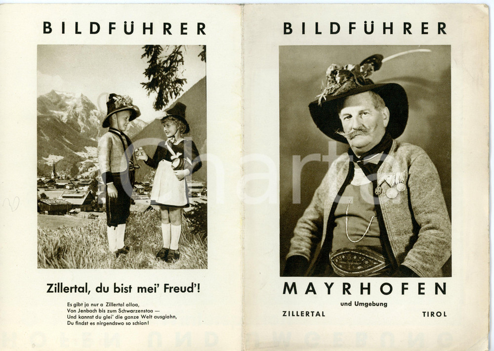 Materiale pubblicitario d’epoca 1940 ca MAYRHOFEN UND UMGEBUNG BildfÃ¼hrer / Zillertal  Tirol Mappa VINTAGE 1