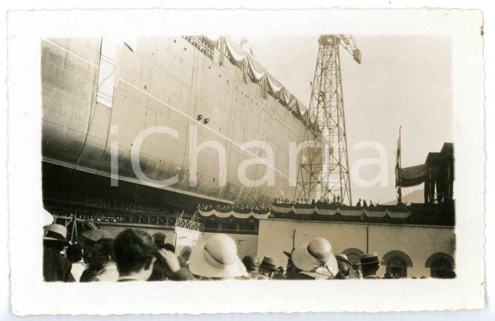 Fotografia d epoca originale 1Â° agosto 1931 GENOVA Cantieri Navali ANSALDO  Varo transatlantico REX Foto 1