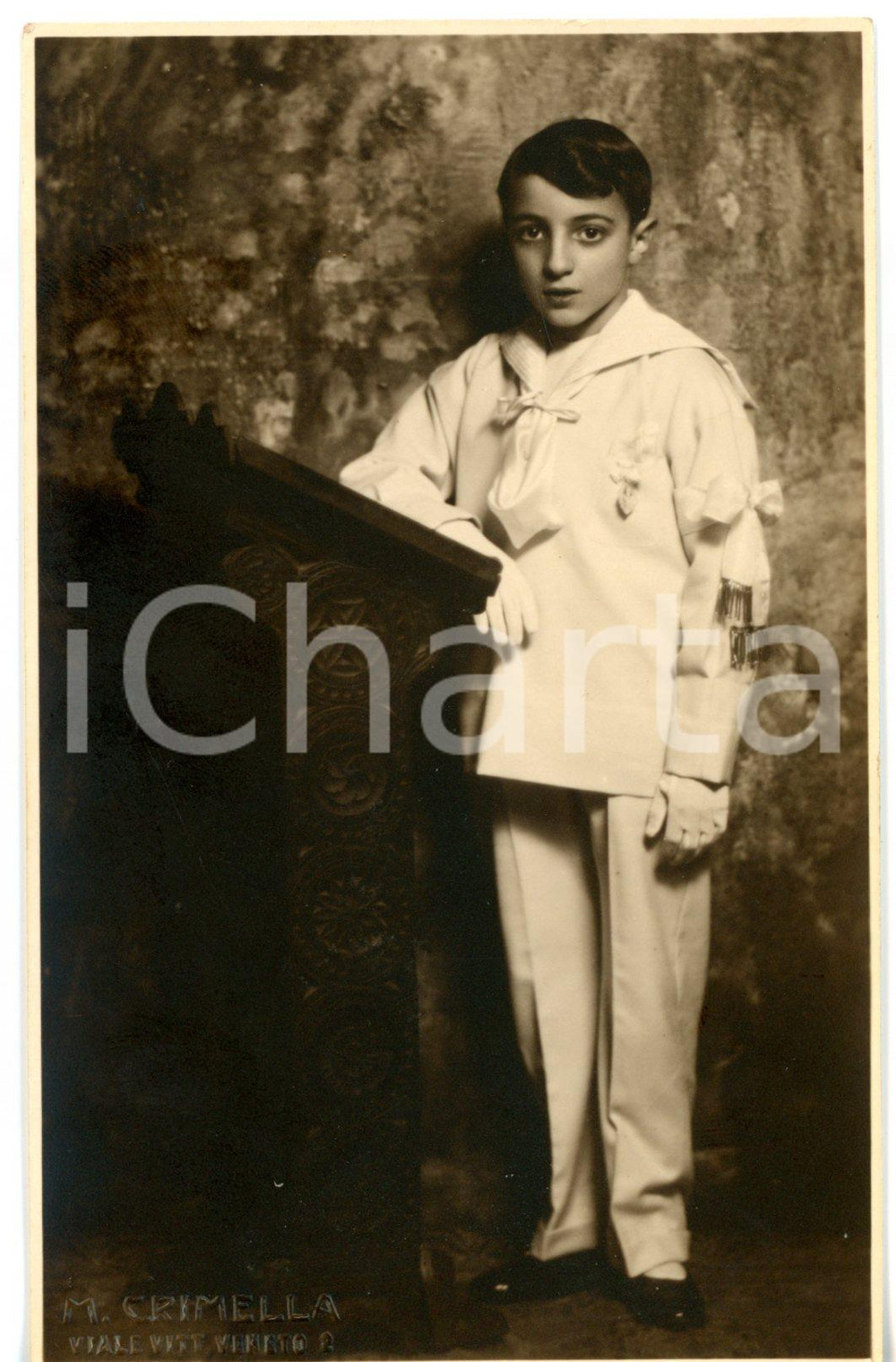 Fotografia d epoca originale 1915 ca MILANO Ritratto di bambino alla Prima Comunione Foto CRIMELLA  FP NV 1
