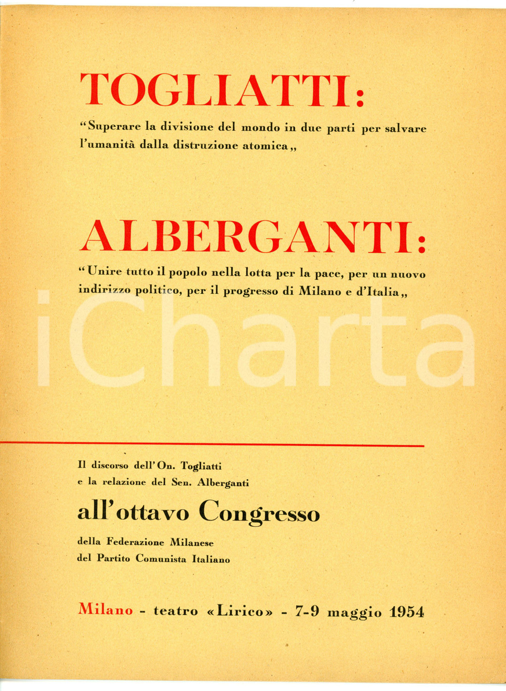 Libro, pubblicazione d epoca 1954 MILANO PCI VIII Congresso  Discorso dell on. Palmiro TOGLIATTI 1