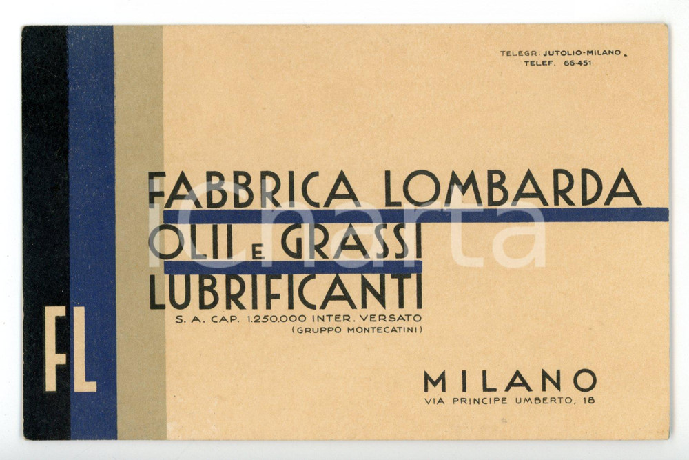 Fotografia d epoca originale 1930 ca MILANO MONTECATINI Fabbrica Lombarda Oli e Grassi Lubrificanti BIGLIETTO 1