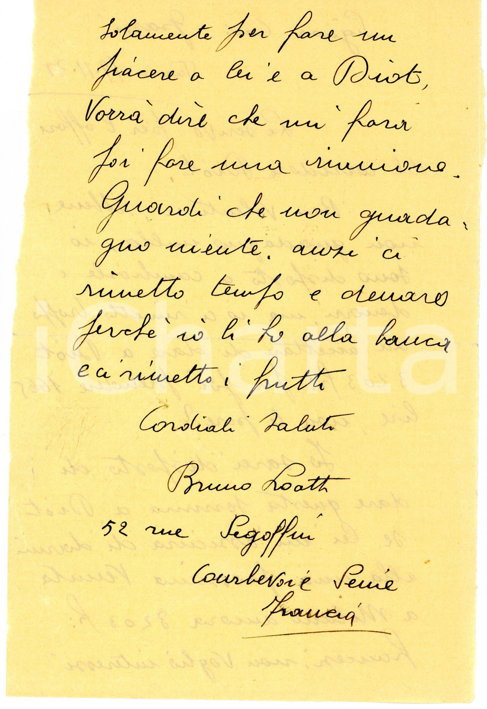 Autografo originale 1938 CICLISMO PARIGI Bruno LOATTI sull ingaggio di Maurice DIOT  AUTOGRAFO 1