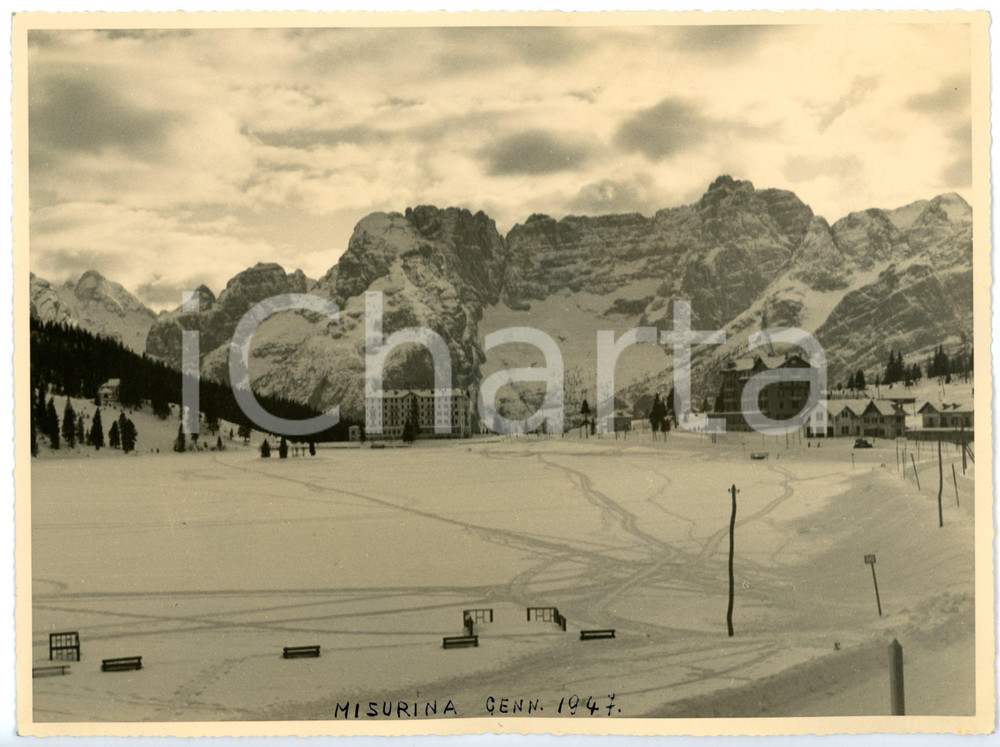 1947 AURONZO DI CADORE (BL) Veduta Lago di MISURINA ghiacciato *Foto 24x18 cm
