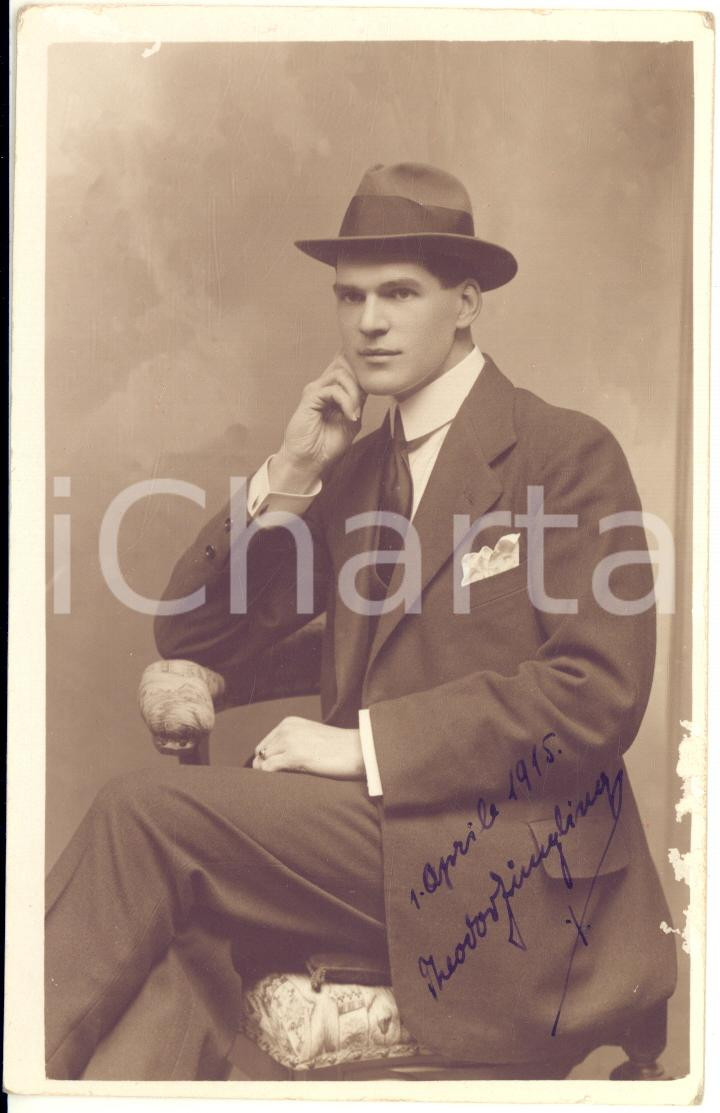 Fotografia d epoca originale 1915 LEGNANO Ritratto di Theodor ZIMGLING  Foto G. FERRARI con dedica 1