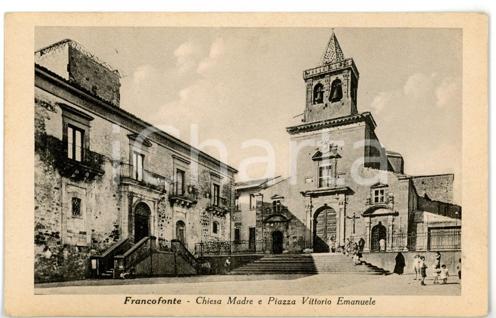 Cartolina originale da collezione 1930 ca FRANCOFONTE SR Chiesa Madre e piazza Vittorio Emanuele Cartolina FP 1