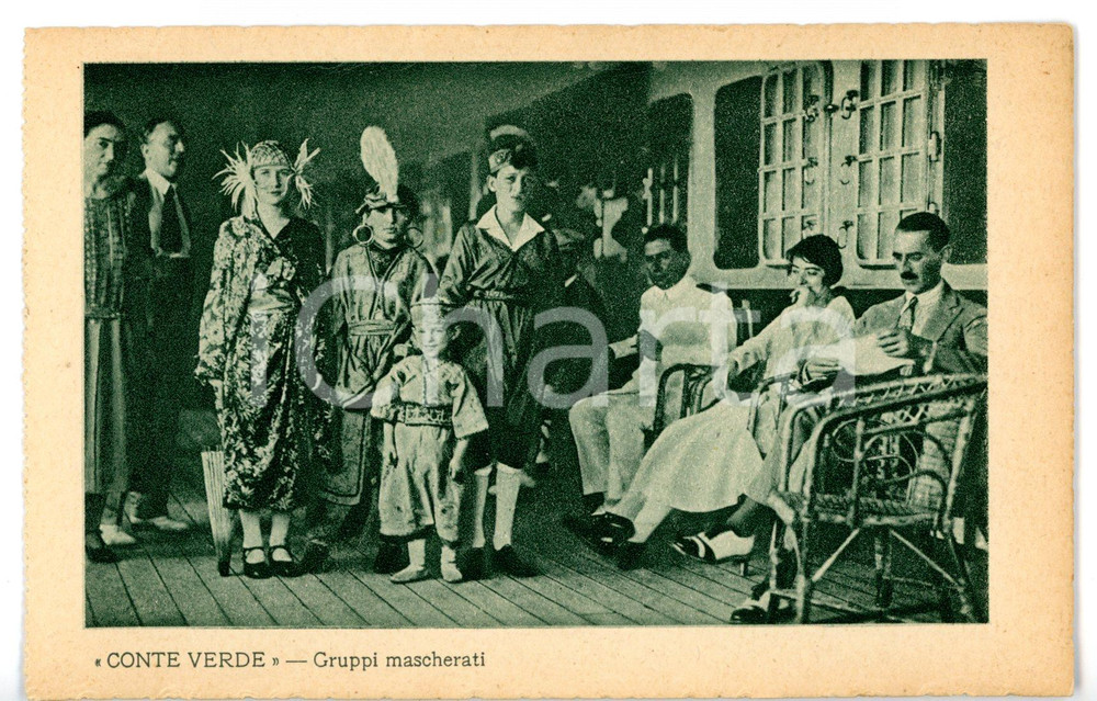 Cartolina originale da collezione 1930 ca T/N CONTE VERDE Festa in maschera sul ponte della nave Cartolina FP NV 1