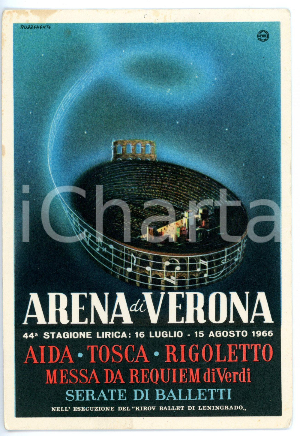 Cartolina originale da collezione 1966 ARENA DI VERONA Stagione lirica AIDA | TOSCA | RIGOLETTO Cartolina VINTAGE 1