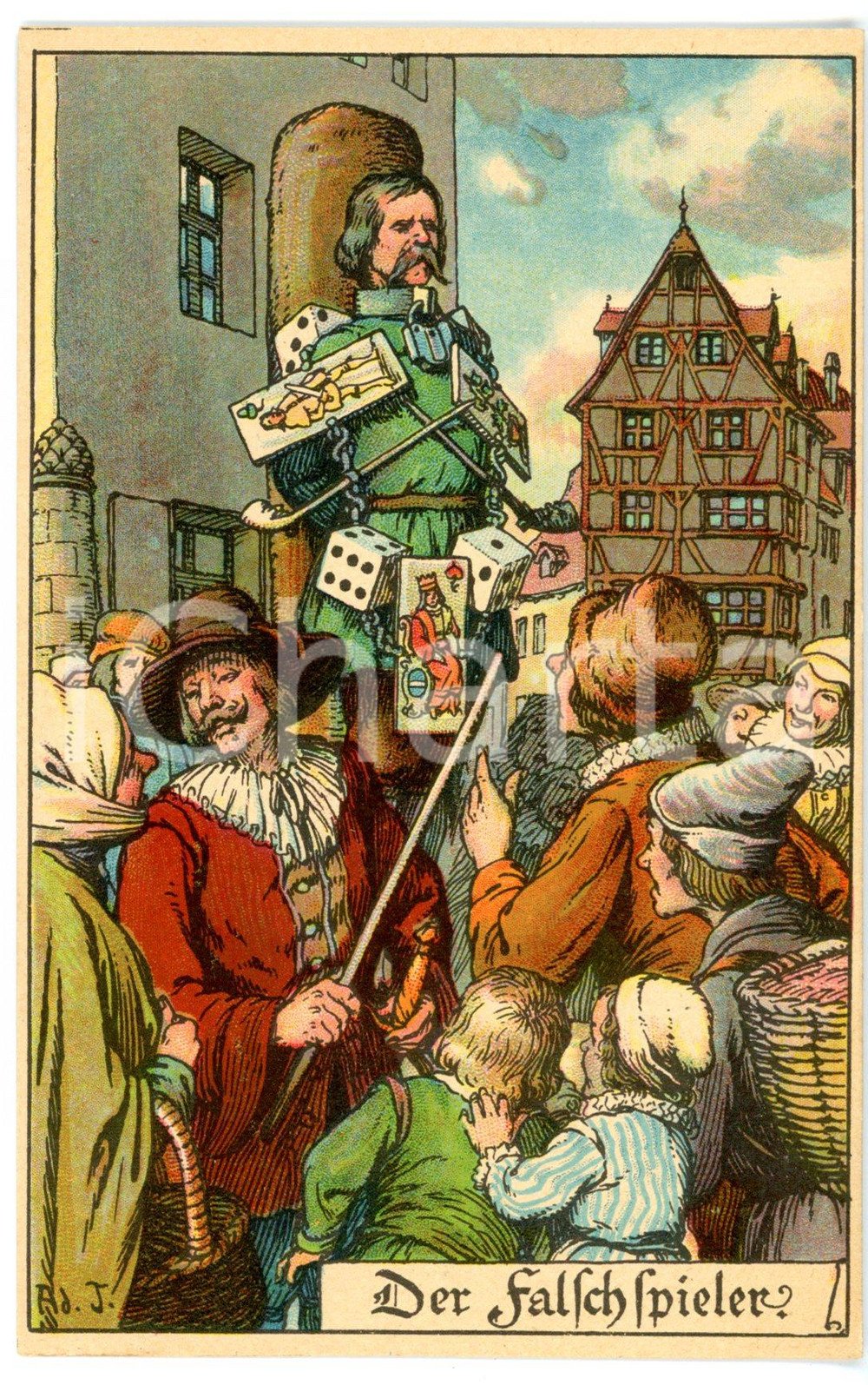 Cartolina originale da collezione 1910 ca NURNBERG Der Falschspieler Il baro  Cartolina ILLUSTRATA  FP NV 1