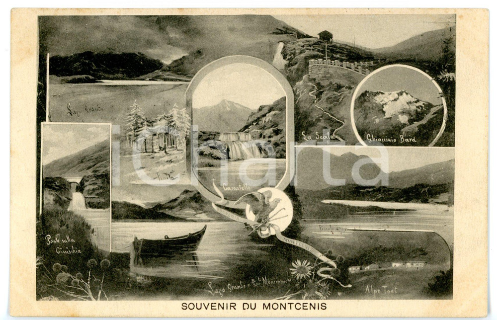Cartolina originale da collezione 1912 SOUVENIR DU MONTCENIS Vedutine con ghiacciaio di BARD Cartolina FP VG 1