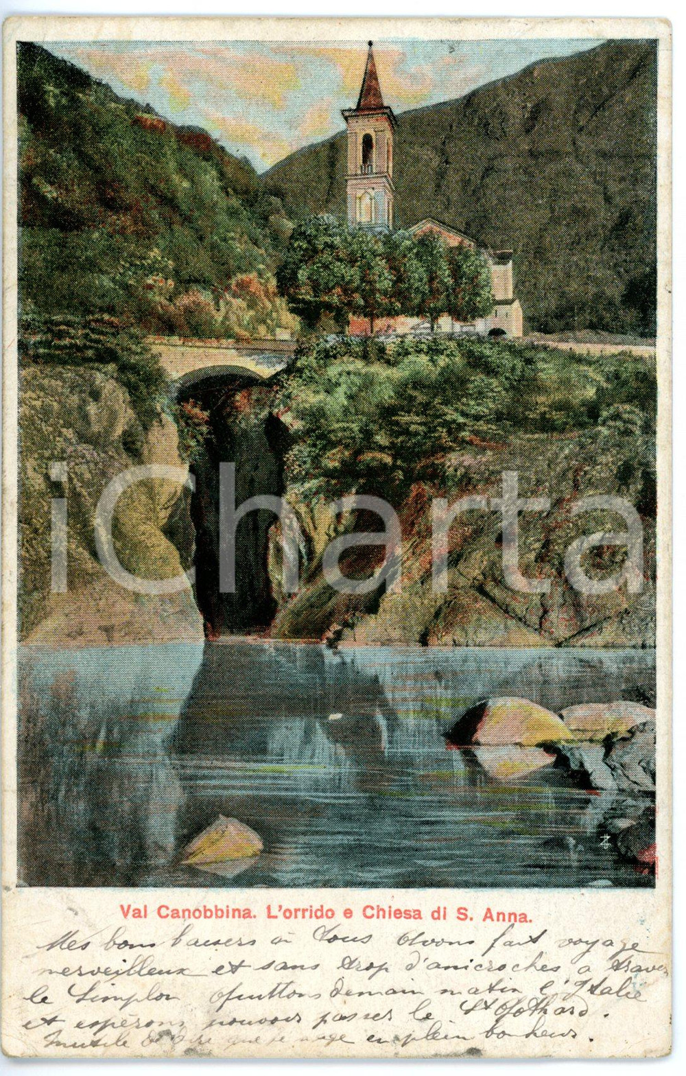 Cartolina originale da collezione 1908 CANNOBIO VB Orrido di SANT ANNA  Cartolina ILLUSTRATA FP VG 1