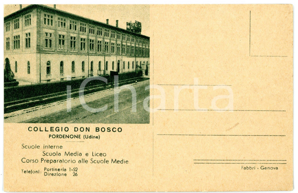 Cartolina originale da collezione 1958 PORDENONE Veduta Collegio Don Bosco Cartolina VINTAGE  FP NV 1