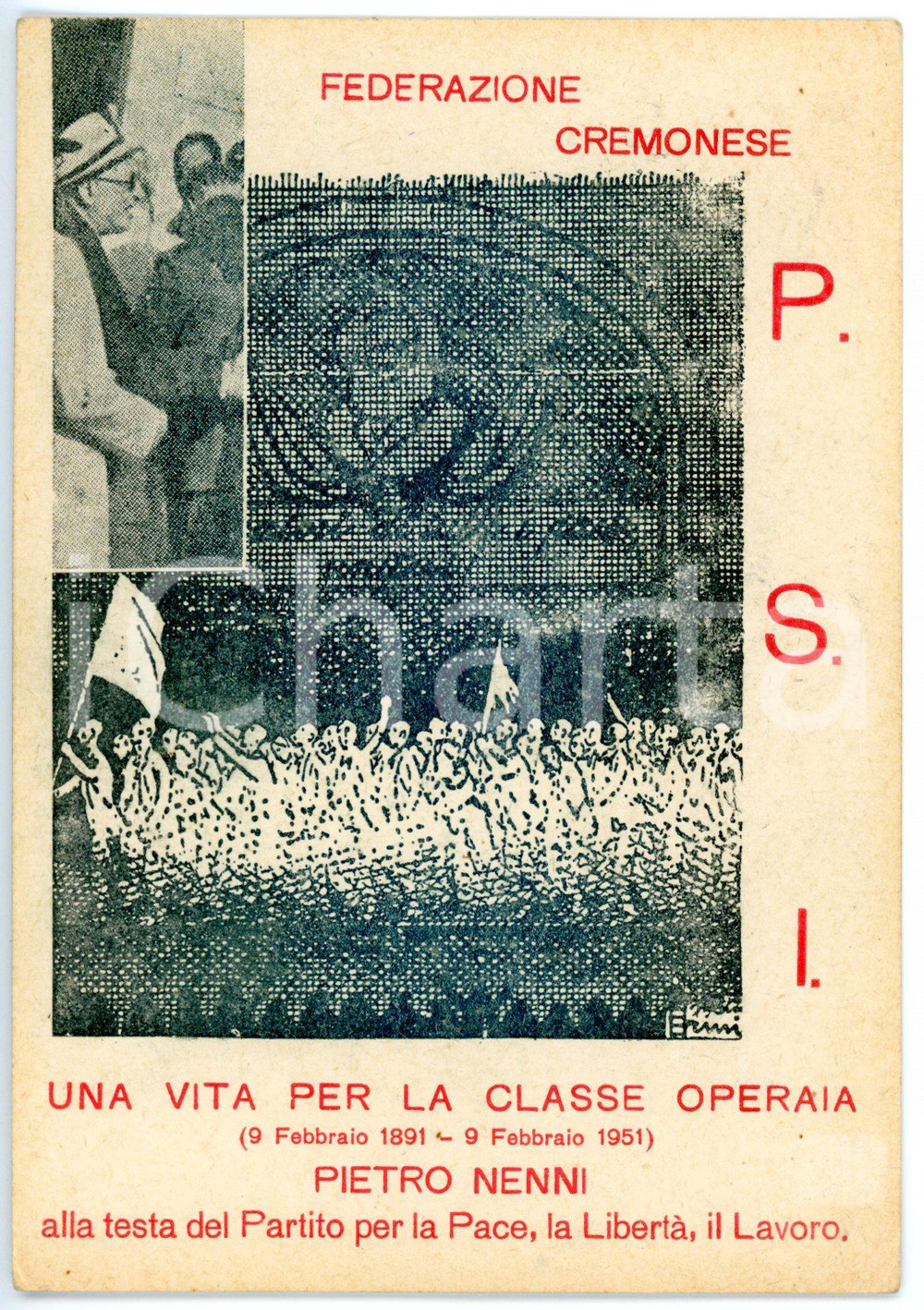Cartolina originale da collezione 1951 CREMONA  PSI Cartolina augurale per compleanno Pietro NENNI  FP VG 1