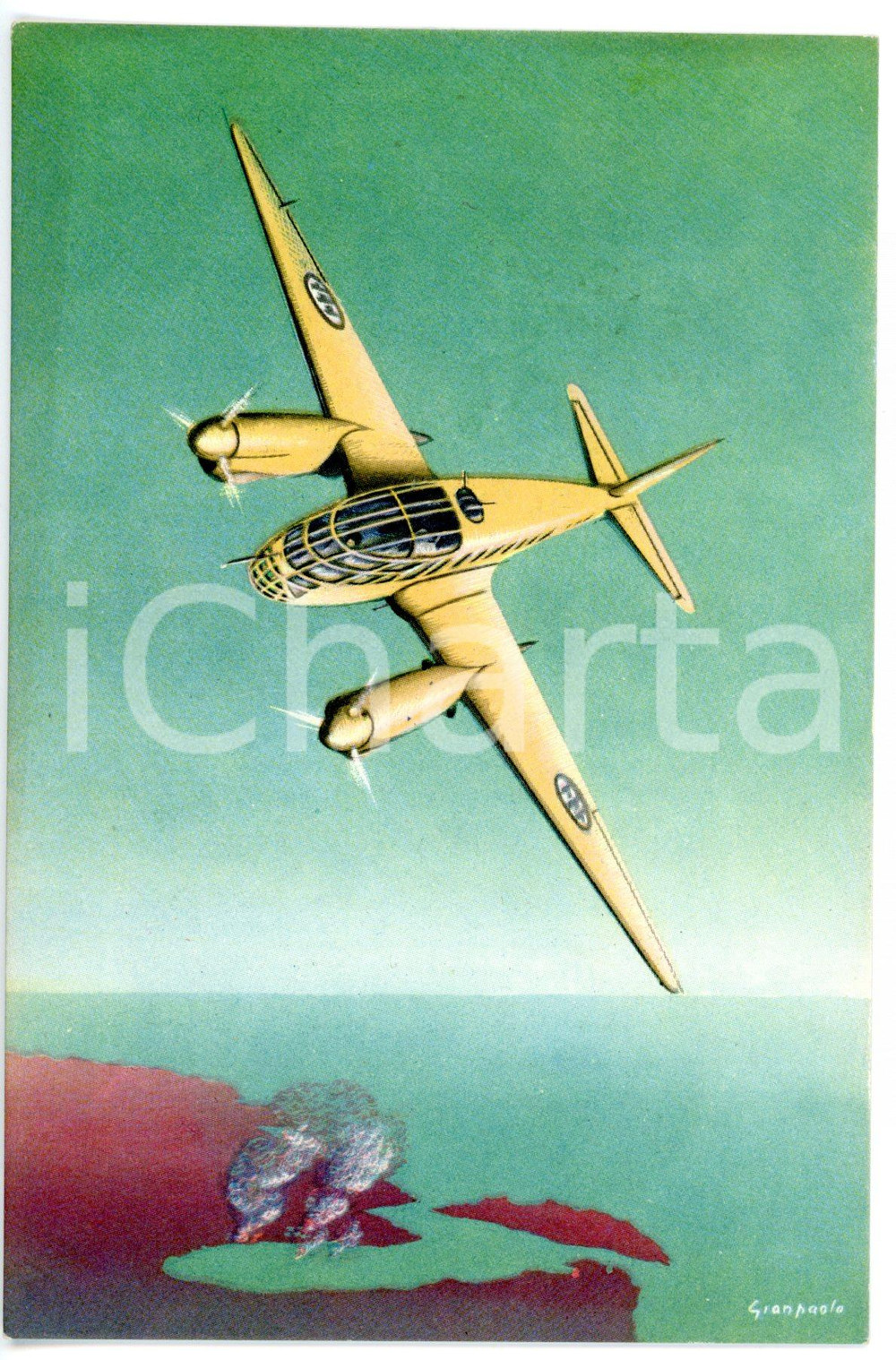 Cartolina originale da collezione 1940 ca MILANO Aeroplano CAPRONI 3/3 in volo Cartolina pubblicitaria ILLUSTRATA 1