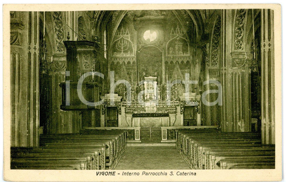 Cartolina originale da collezione 1932 VIGONE TO Interno della chiesa di Santa Caterina Cartolina FP VG 1