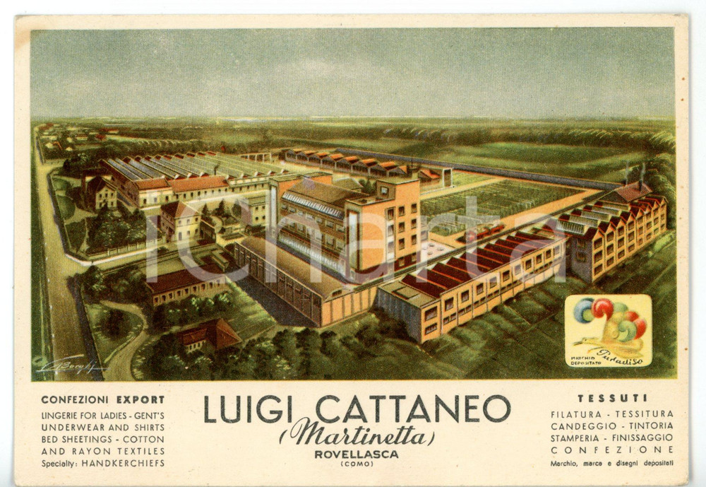 Cartolina originale da collezione 1960 ca ROVELLASCA Filati Luigi CATTANEO MARTINETTA  Cartolina pubblicitaria 1