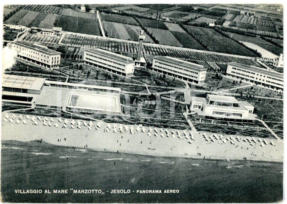 1950 ca JESOLO (VE) Villaggio al mare Marzotto - Veduta aerea *Cartolina VINTAGE