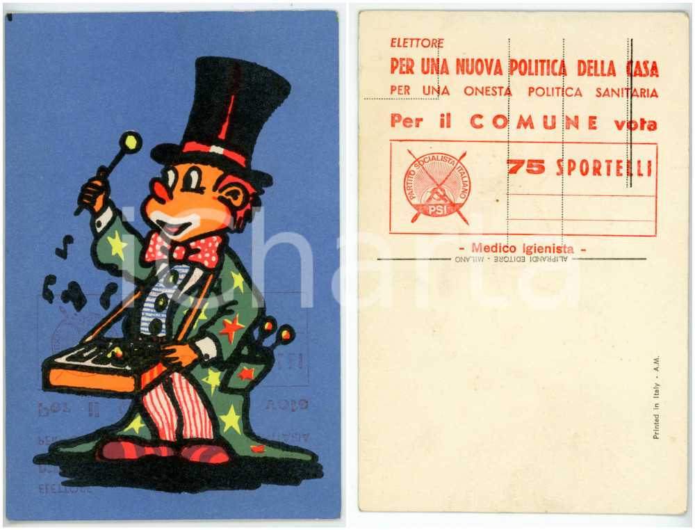Materiale pubblicitario d’epoca 1965 ca ELEZIONI PARTITO SOCIALISTA ITALIANO Cartolina medico SPORTELLI  FG NV 1