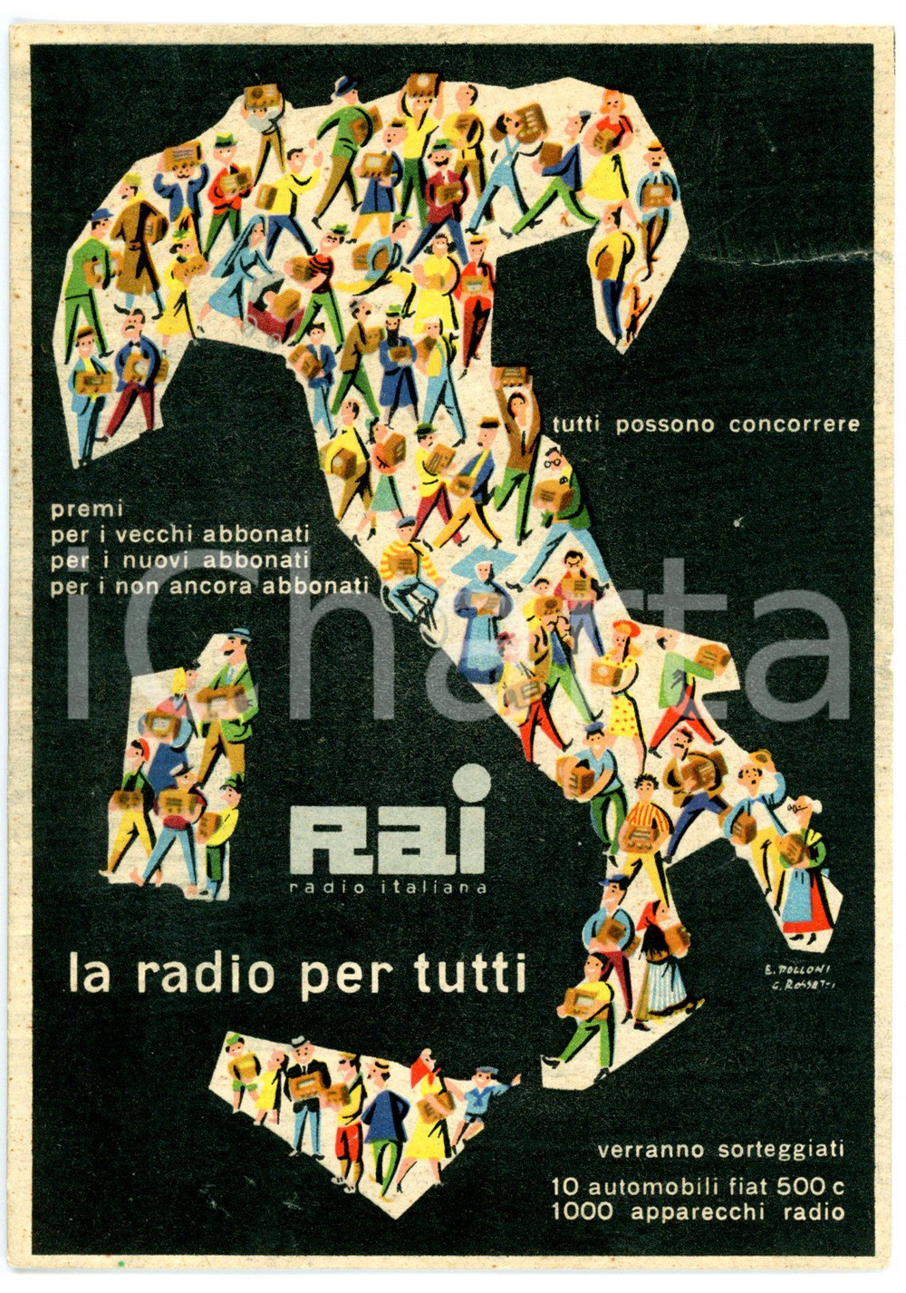 Materiale pubblicitario d’epoca 1951 RAI Concorso La radio per tutti  Cartolina pubblicitaria VINTAGE FG NV 1