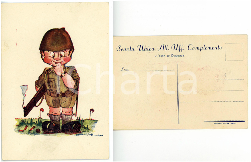 Cartolina originale da collezione 1940ca LECCE Scuola Unica Allievi Ufficiali di Complemento Cartolina ILLUSTRATA 1