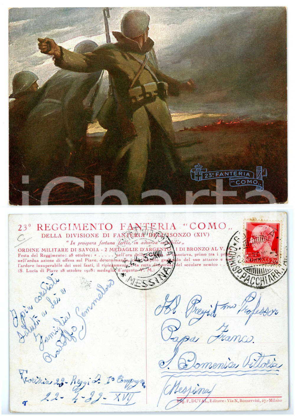 Cartolina originale da collezione 1939 GORIZIA 23Âº Reggimento fanteria COMO  Soldati lanciano granate Cartolina 1