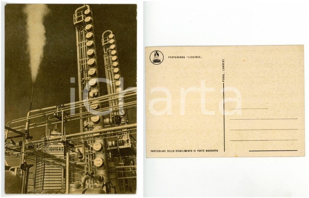 Cartolina originale da collezione 1950 ca PORTO MARGHERA VE Stabilimento industriale LIQUIGAS Cartolina FG NV 1
