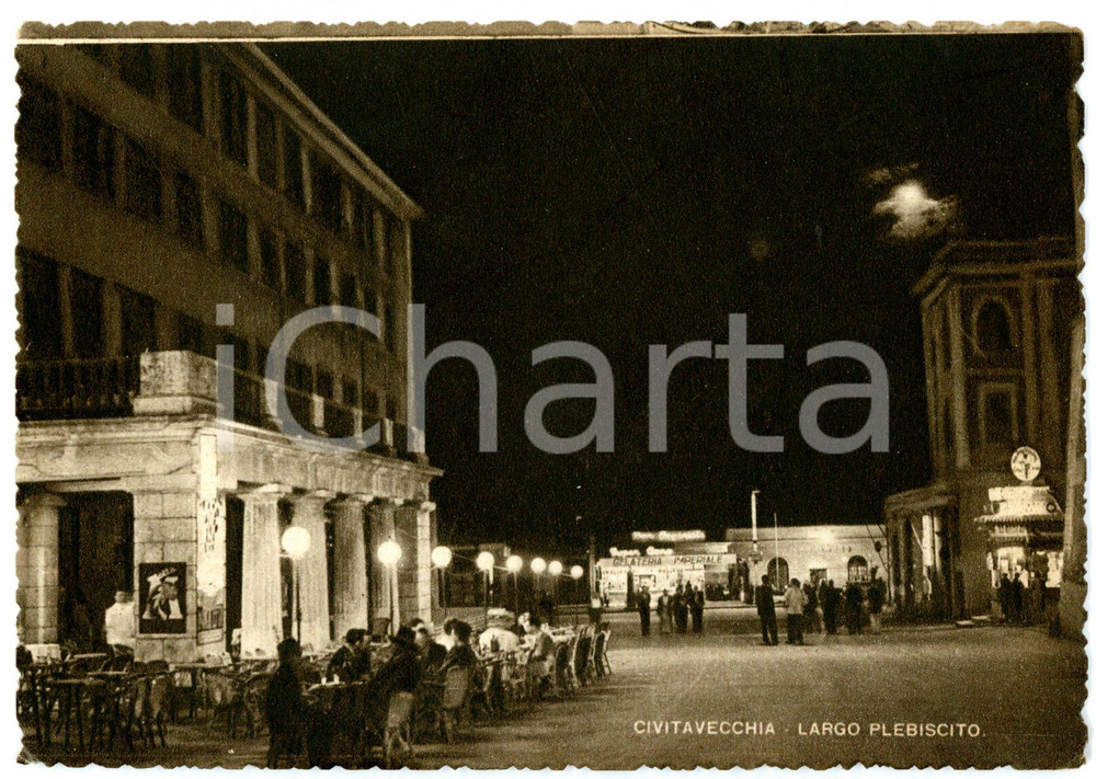 Cartolina originale da collezione 1941 CIVITAVECCHIA Largo PLEBISCITO con gelateria IMPERIALE Cartolina ANIMATA 1
