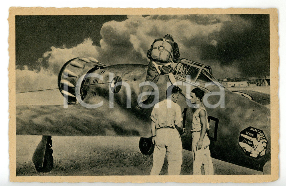 Cartolina originale da collezione 1945 ca AVIAZIONE MILITARE ITALIANA Partenza monoplano da caccia Cartolina FG 1