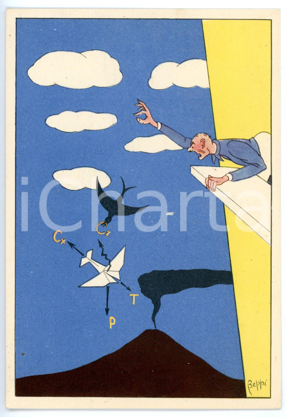Cartolina originale da collezione 1950 ca ACCADEMIA AERONAUTICA Mak Ï€ 100  XIII Corso integrazione Ill. BEPPI 1