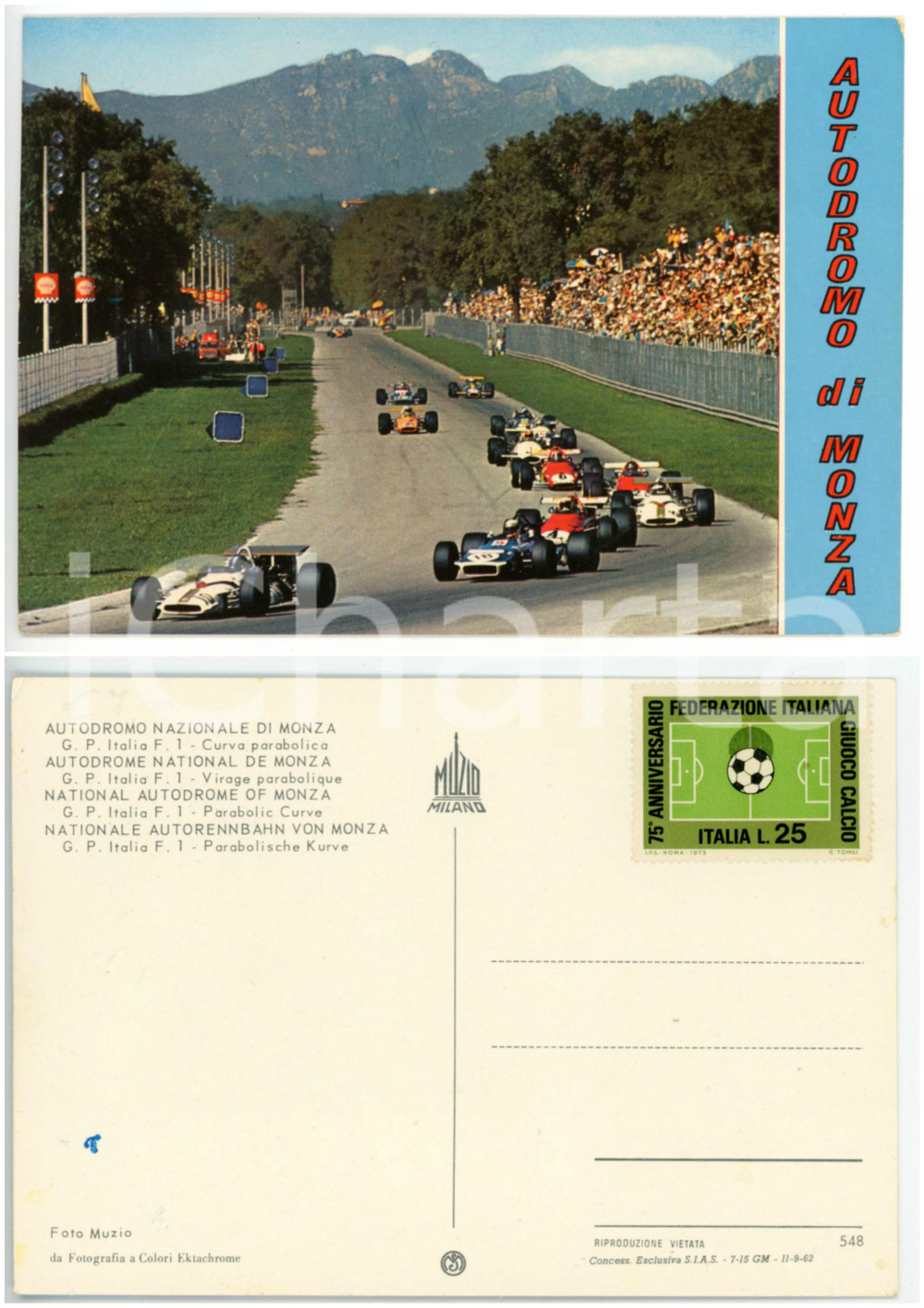 Cartolina originale da collezione 1973 AUTODROMO DI MONZA Gran Premio F1  Passaggio delle auto Cartolina FG NV 1