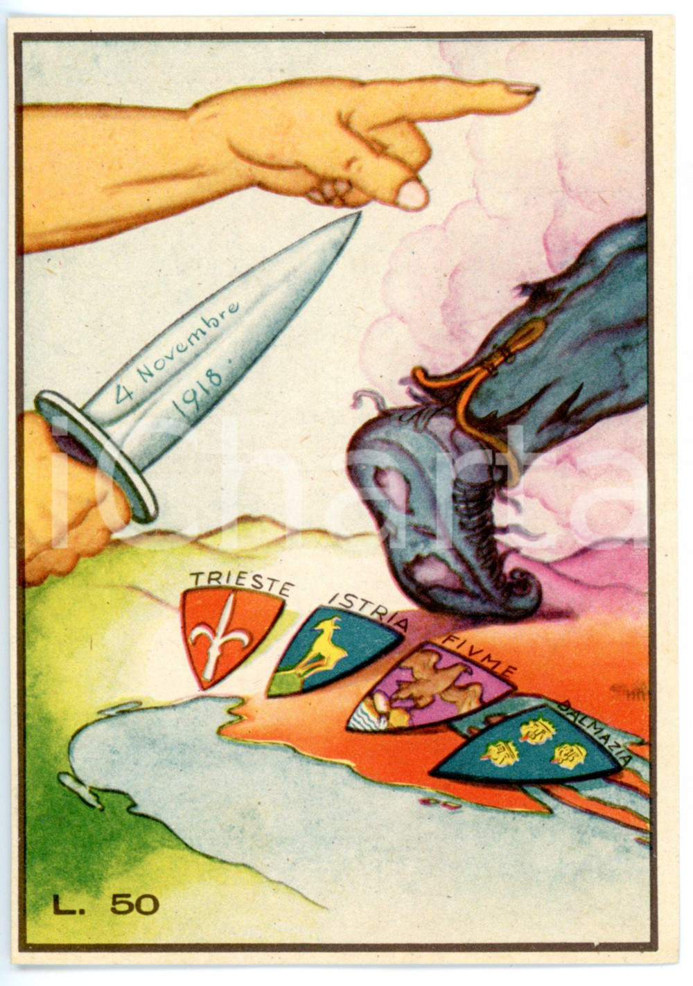 Cartolina originale da collezione 1951 ANVGD Fratello triestino, l Italia Ã¨ con te Cartolina ILLUSTRATA  FG NV 1