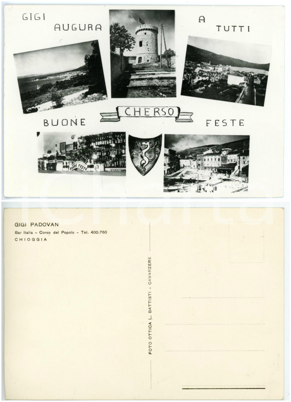 Cartolina originale da collezione 1950 ca Cartolina pubblicitaria BAR ITALIA di Gigi PADOVAN di CHIOGGIA 1
