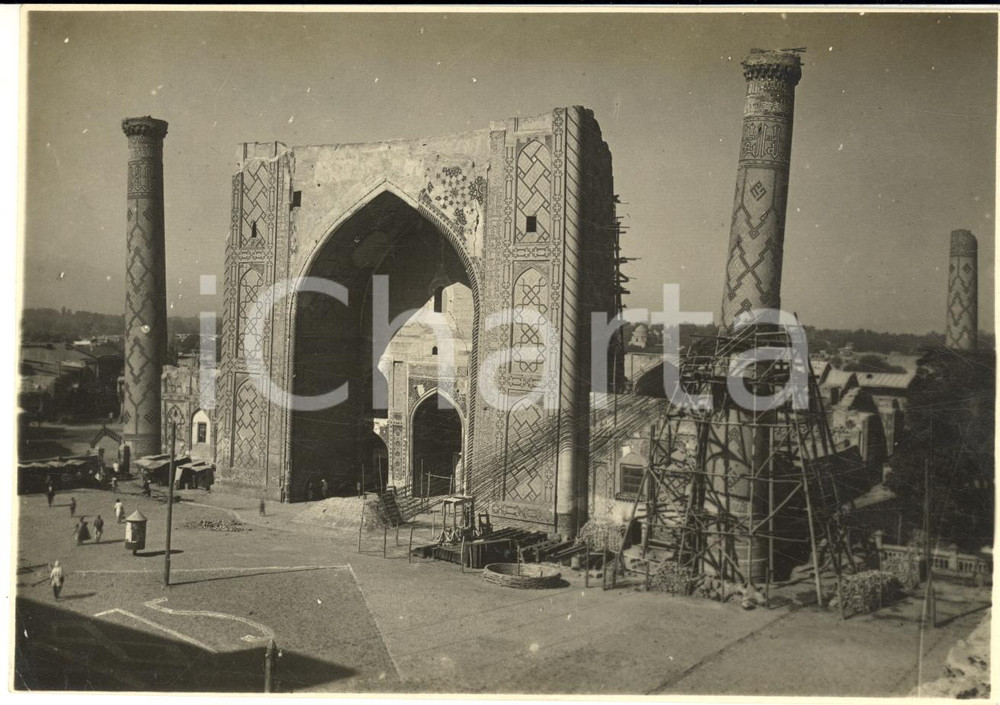 Fotografia d epoca originale 1934 SAMARCANDA  REGISTAN  Restauro Madrassa SherDor Foto ANIMATA RARA 1
