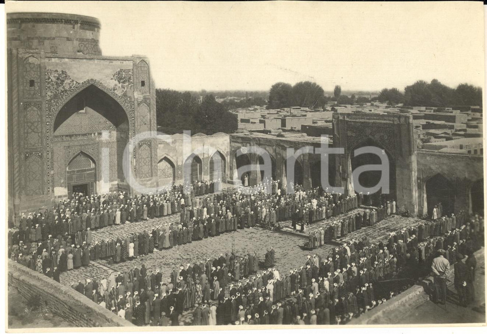 Fotografia d epoca originale 1934 SAMARCANDA REGISTAN Musulmani durante la preghiera 1 Foto 17x11 cm 1