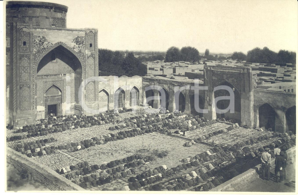 Fotografia d epoca originale 1934 SAMARCANDA REGISTAN Musulmani durante la preghiera 2 Foto 17x11 cm 1