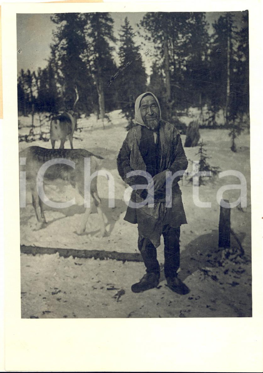 Fotografia d epoca originale 1930 ca SIBERIA Anziano con copricapo nell area del fiume ENISEJ  Foto 16x11 cm 1