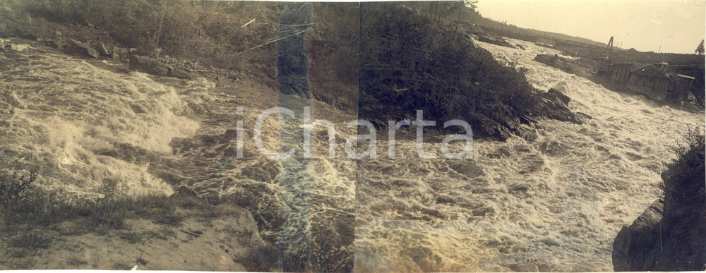 Fotografia d epoca originale 1935 CARELIA URSS Cascata di GIRVAS  Veduta a valle Foto DOPPIA 35x14 cm 1