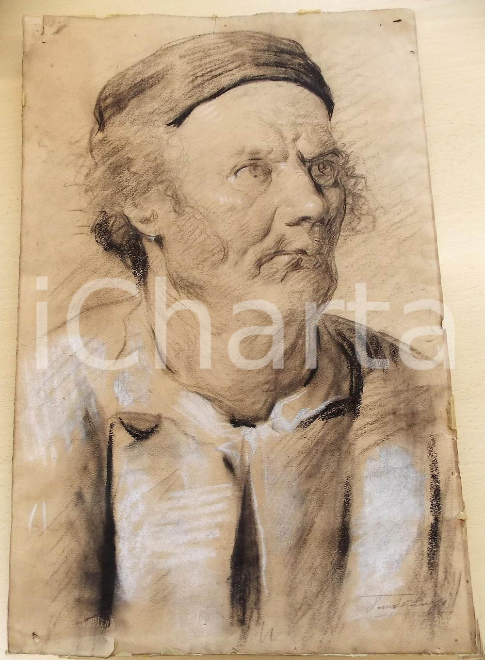 Opera d’arte autentica 1960 ca ARTE Luigi TERZUOLO Ritratto maschile con berretto  Disegno FIRMATO 1