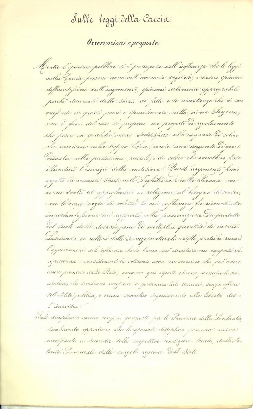 Libro, pubblicazione d epoca 1870 MILANO Sulle leggi della caccia: osservazioni e proposte Manoscritto RARO 1