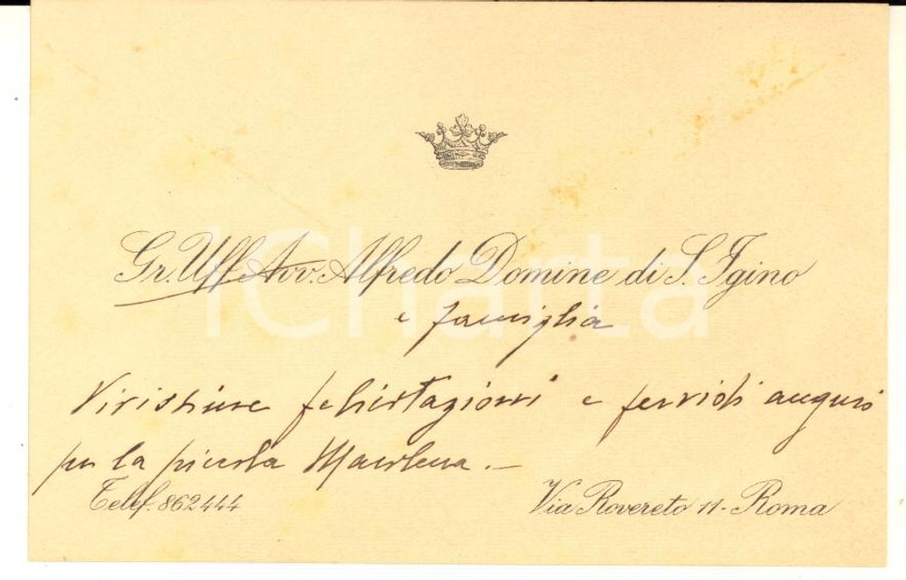 1930 ca ROMA Alfredo DOMINE DI S. IGINO - Biglietto da visita autografo