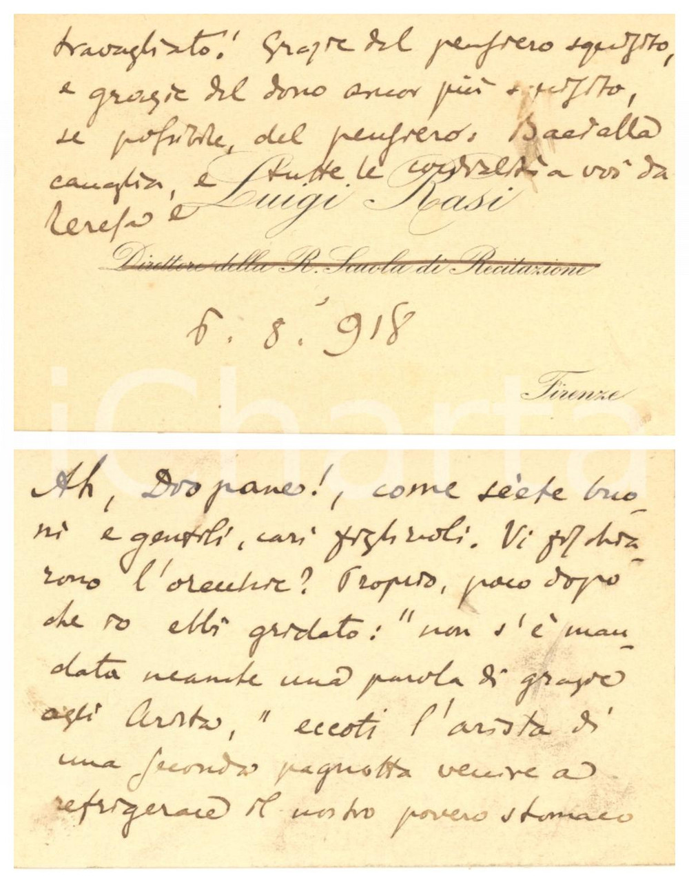 Autografo originale 1918 FIRENZE Luigi RASI attore e drammaturgo  Biglietto AUTOGRAFO 1