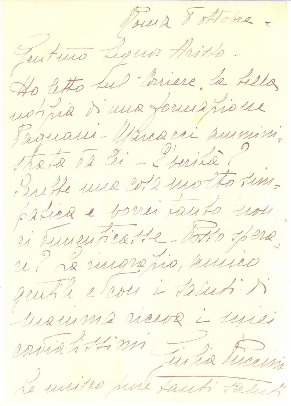 Autografo originale 1930 ca ROMA Lettera attrice Giulia PUCCINI ad Aristide ARISTA AUTOGRAFO 1
