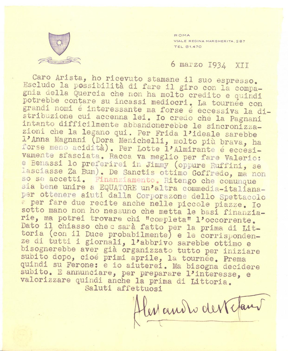 1934 ROMA Alessandro DE STEFANI e Italia Almirante "sfasciata" *AUTOGRAFO