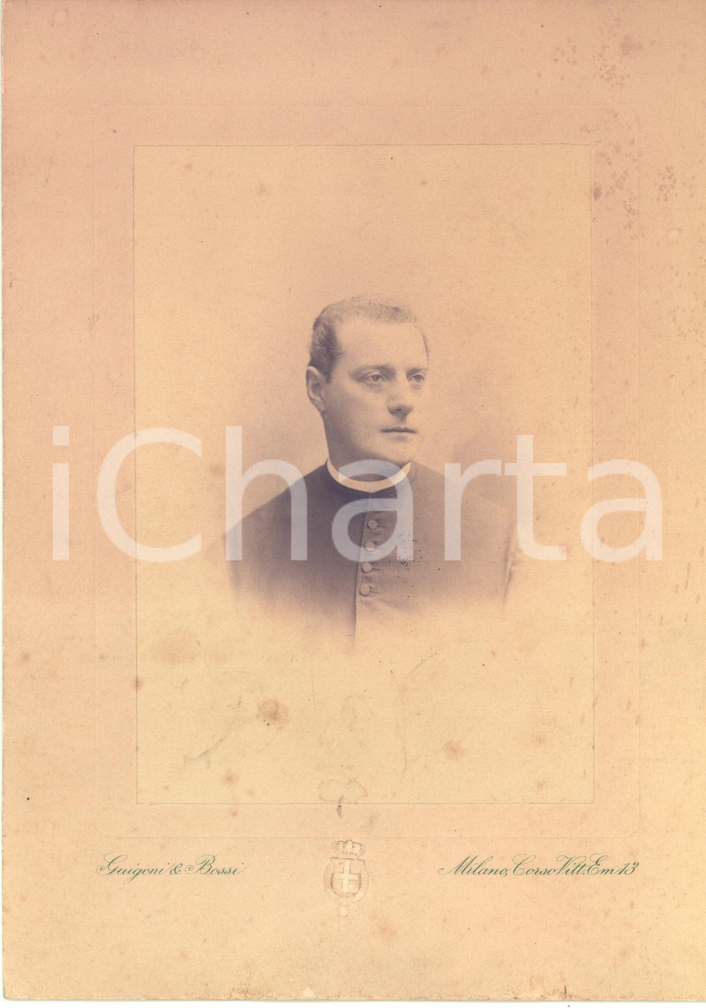 Fotografia d epoca originale 1880 ca MILANO Ritratto di sacerdote  Foto GUIGONI & BOSSI 17x23 cm 1