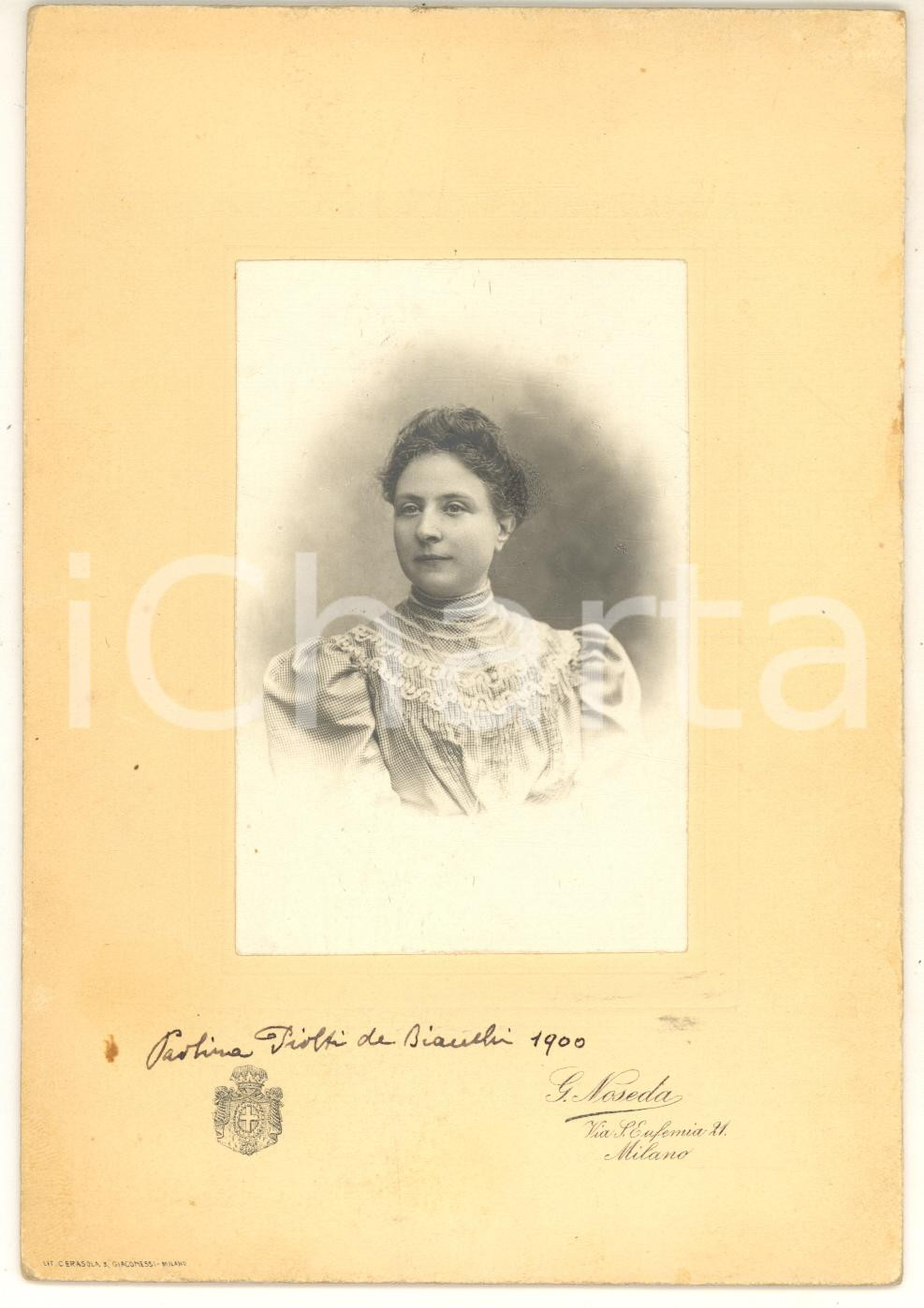 Fotografia d epoca originale 1900 ca MILANO Ritratto di Paolina PIOLTI DE BIANCHI  Foto NOSEDA 12x17 cm 1