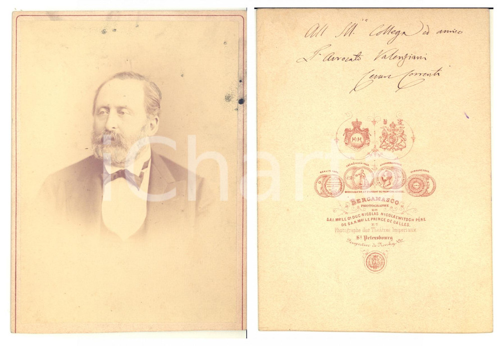 Autografo originale 1870 ca ROMA ? Ritratto di Cesare CORRENTI  Foto con AUTOGRAFO 11x15 cm 1