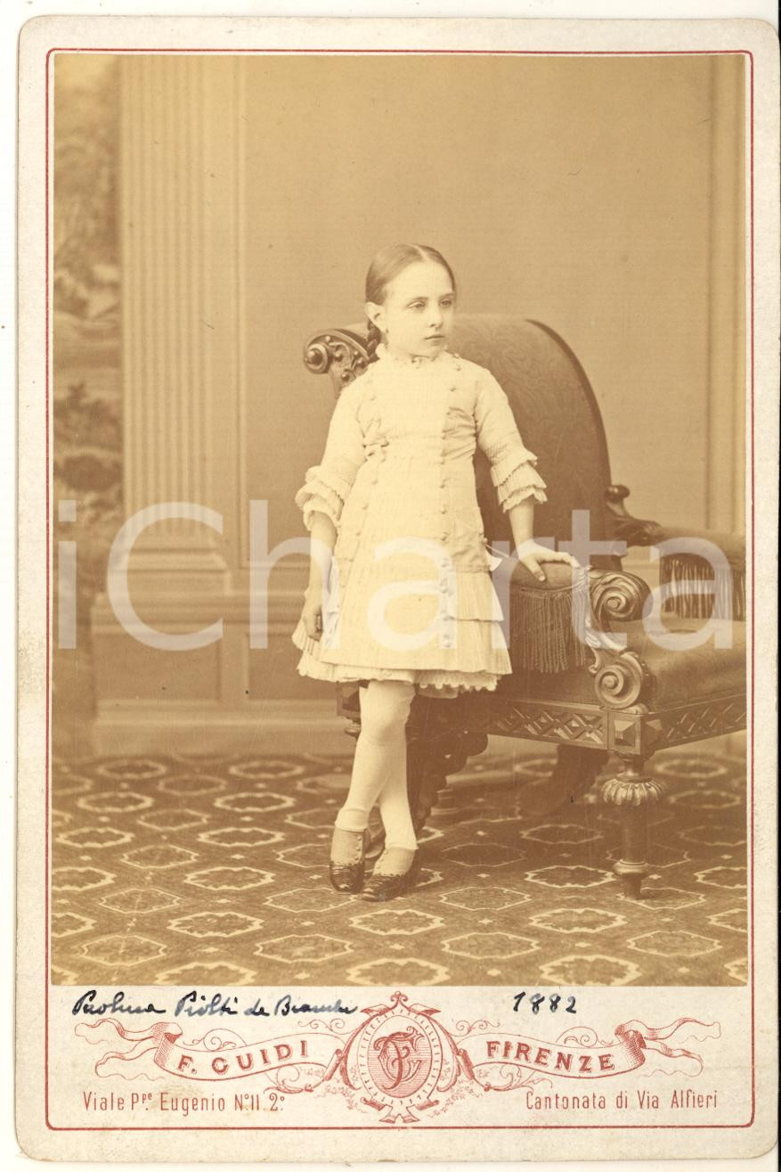 Fotografia d epoca originale 1882 FIRENZE Ritratto di Paolina PIOLTI DE BIANCHI bambina  Foto F. GUIDI 11x16 1