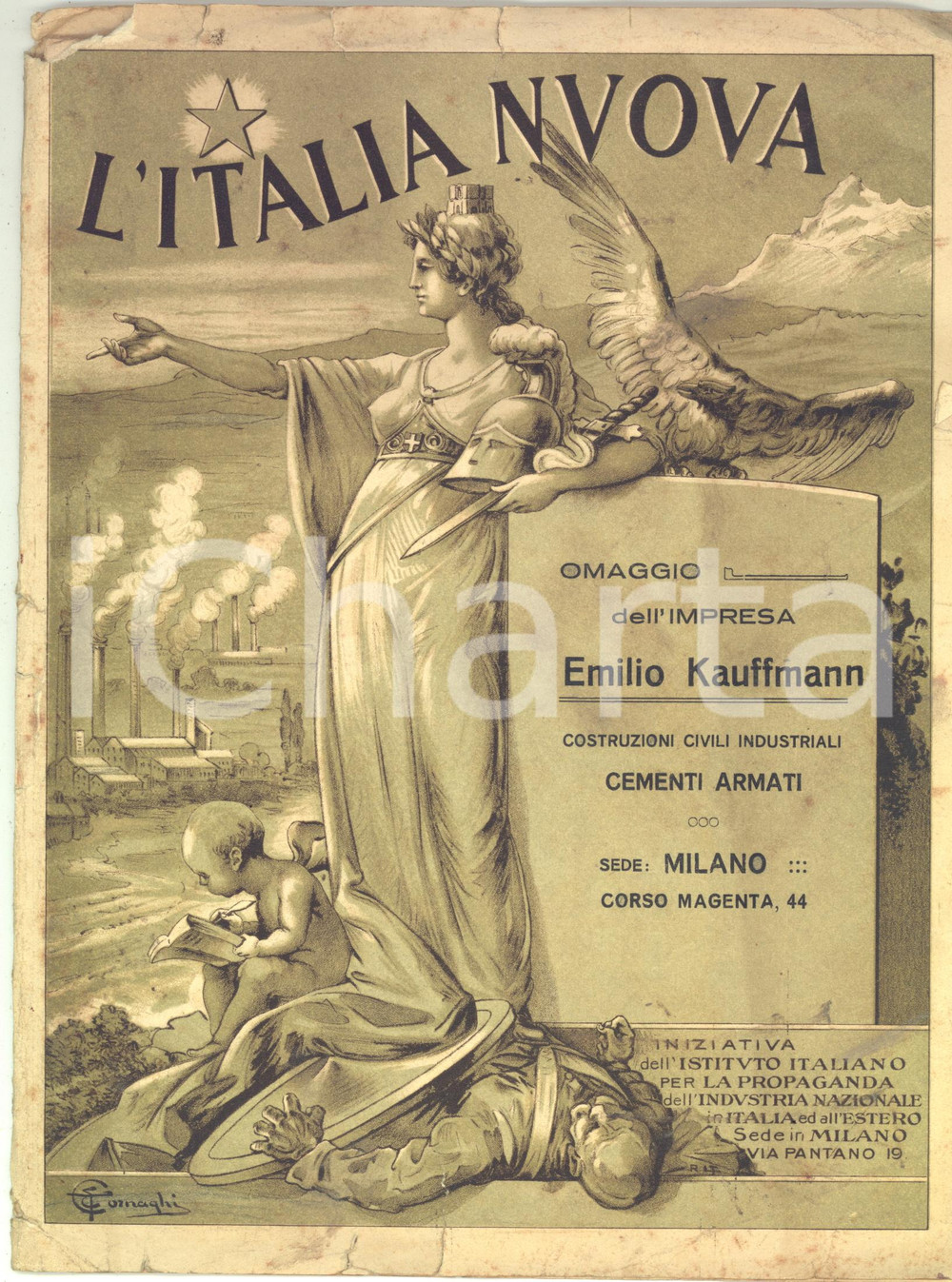 Mappa, planimetria storica Novembre 1919 G. GALLI  ITALIA NUOVA  Carta omaggio ditta KAUFFMANN 80x100 cm 1