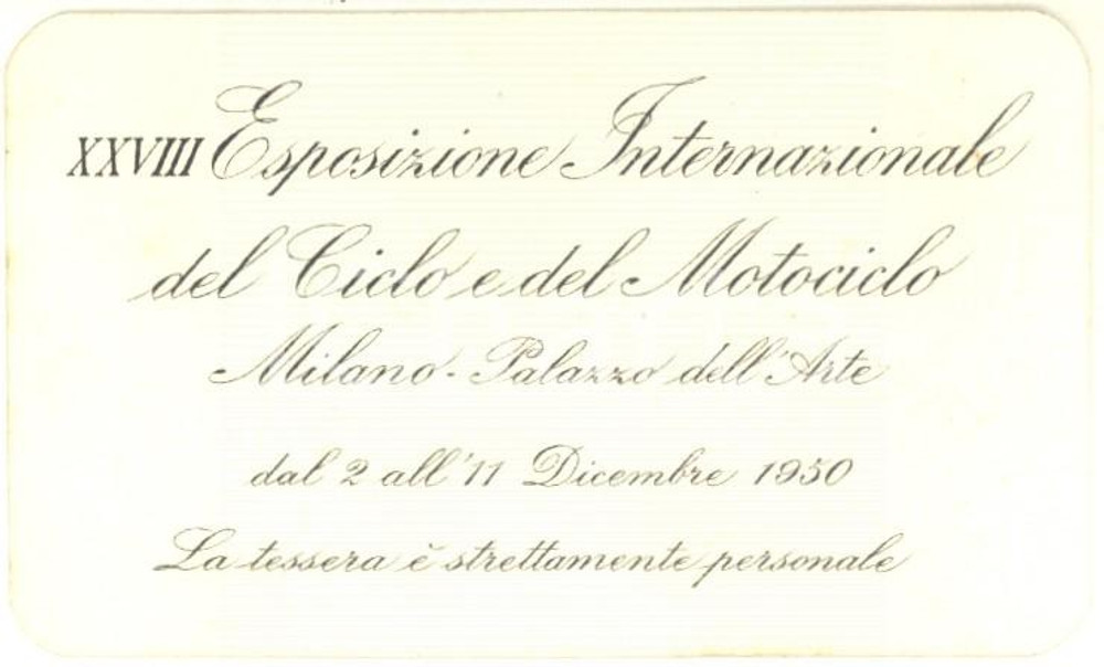 1950 MILANO Esposizione Internazionale del Ciclo e del Motociclo - Tessera