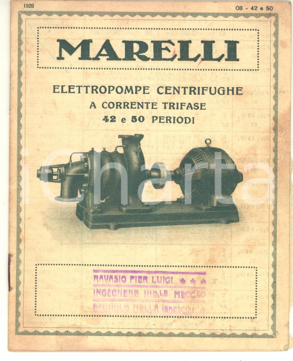 Materiale pubblicitario d’epoca 1928 MILANO Ditta Ercole MARELLI  Catalogo elettropompe centrifughe 23 pp. 1